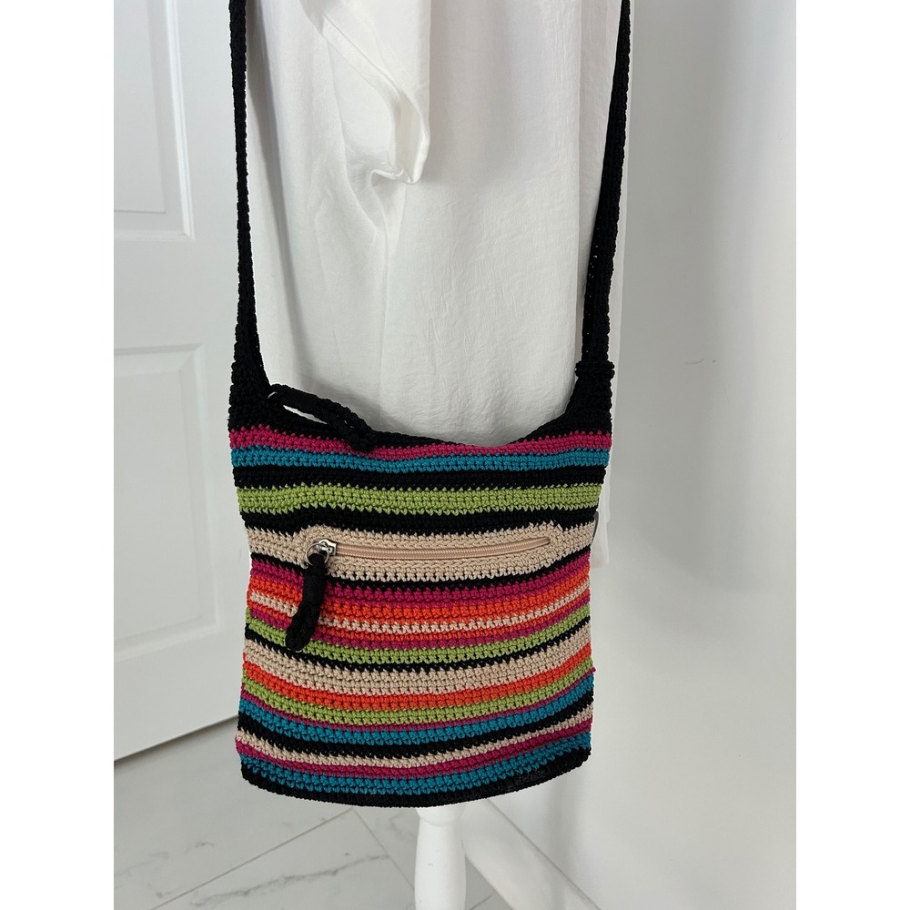 The Sak Crochet Crossbody Bag Multi Color Striped Boho Messenger Purse